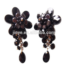 Luxus Black Bling Floral Statement Clip auf Kristall Ohrringe